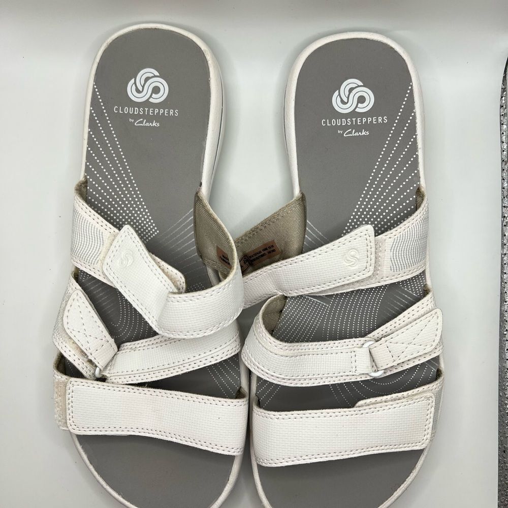 Clarks® Cloudsteppers Breeze Piper Women's Slide Sandals Gray and White - Picture 7 of 8